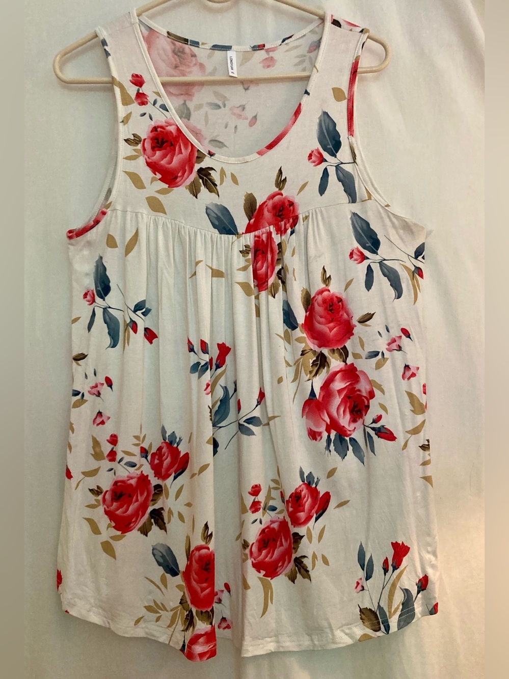 Longyuan Floral Sleeveless Gathered Tank Top Size XL